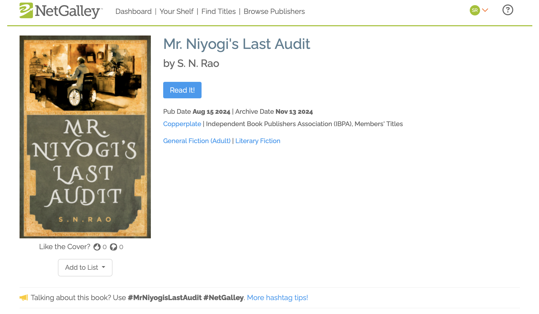 Mr. Niyogi's Last Audit is now live on NetGalley